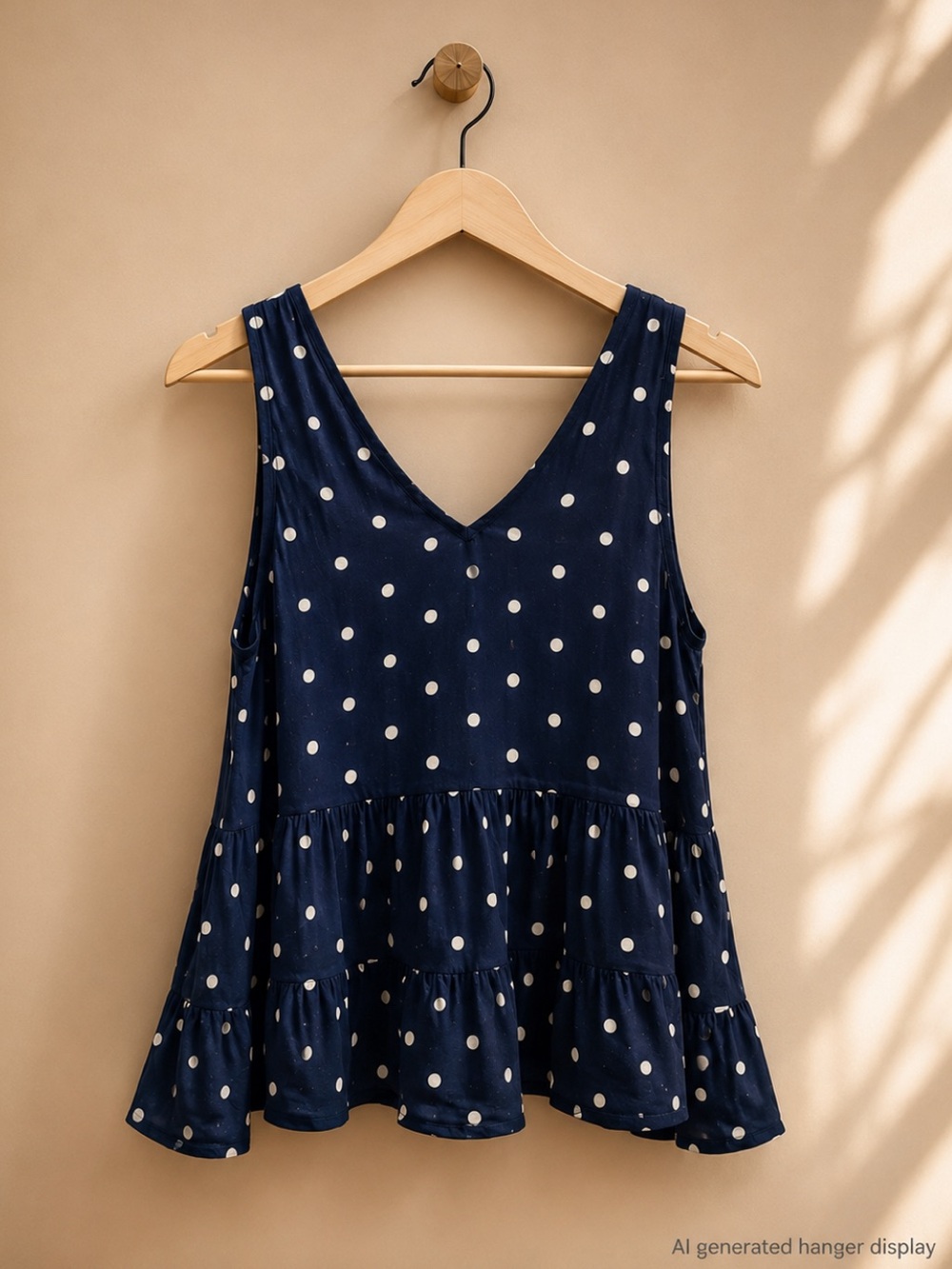 LOFT Navy Polka Dot V-Neck Tiered Tank
